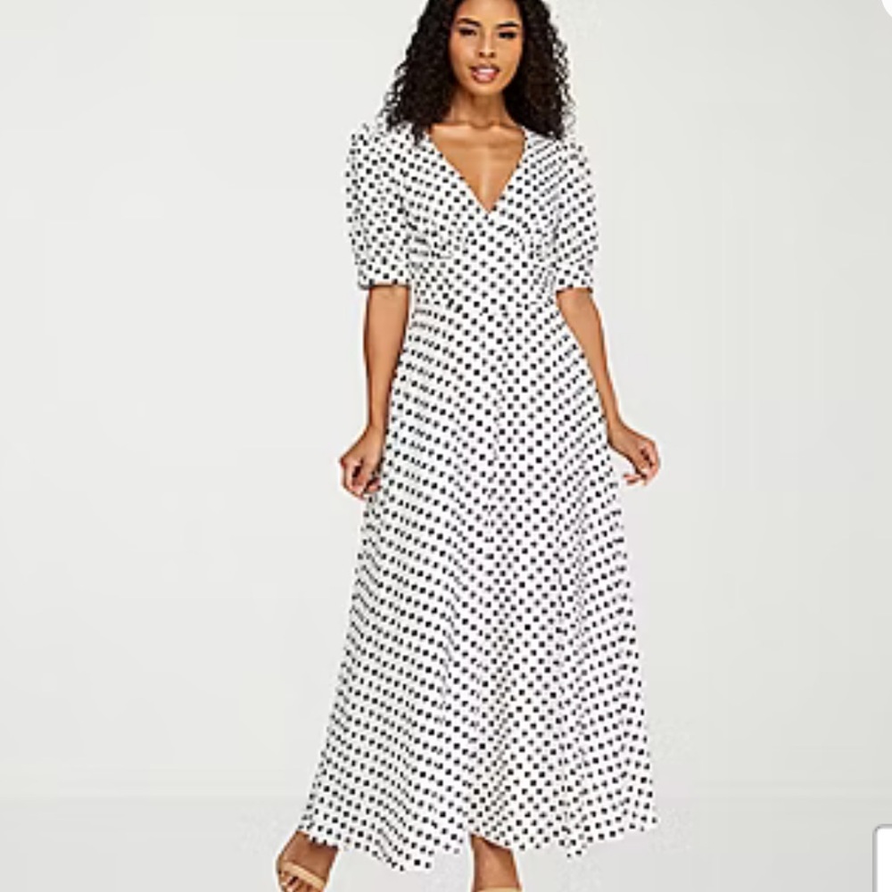 Premier White and Black Polka Dot Maxi Dress Sz 8 NWT